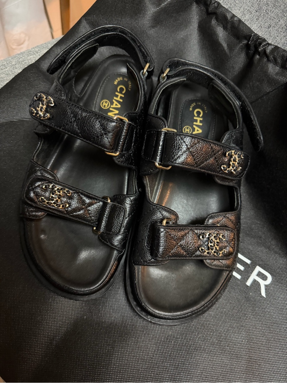 CHANEL Black Leather CC-Embellished Sport Sandals, used but not abused. - Picture 3 of 11